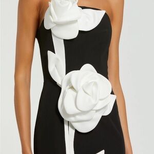 Mac Duggal Black and White Asymmetrical Embellished Sheath Midi Dress